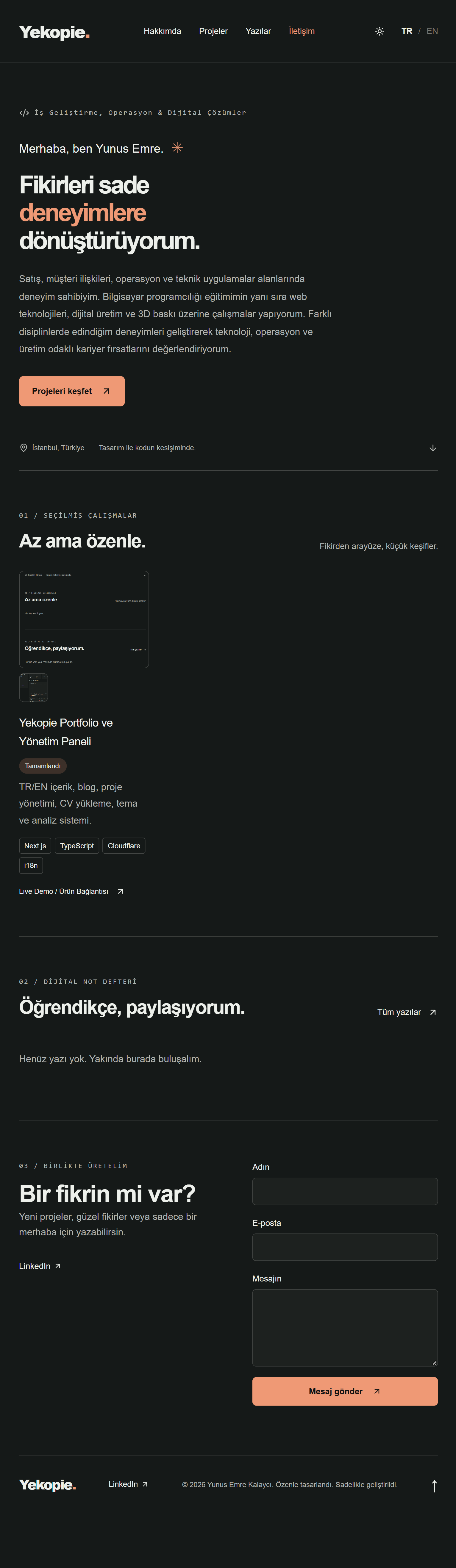 Yekopie kişisel portföy ve blog sitesinin mobil uyumlu görünümü